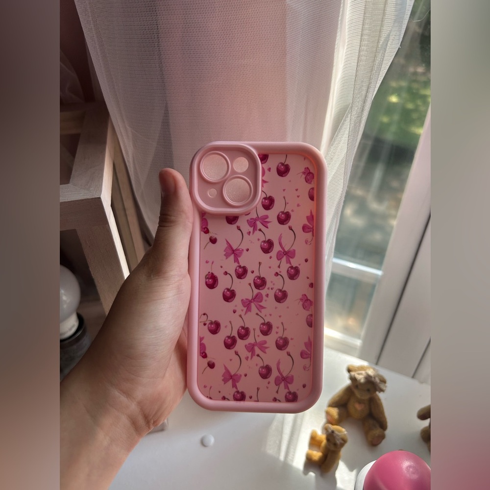 🎀coquette pink bow, cherry case! In pink🎀